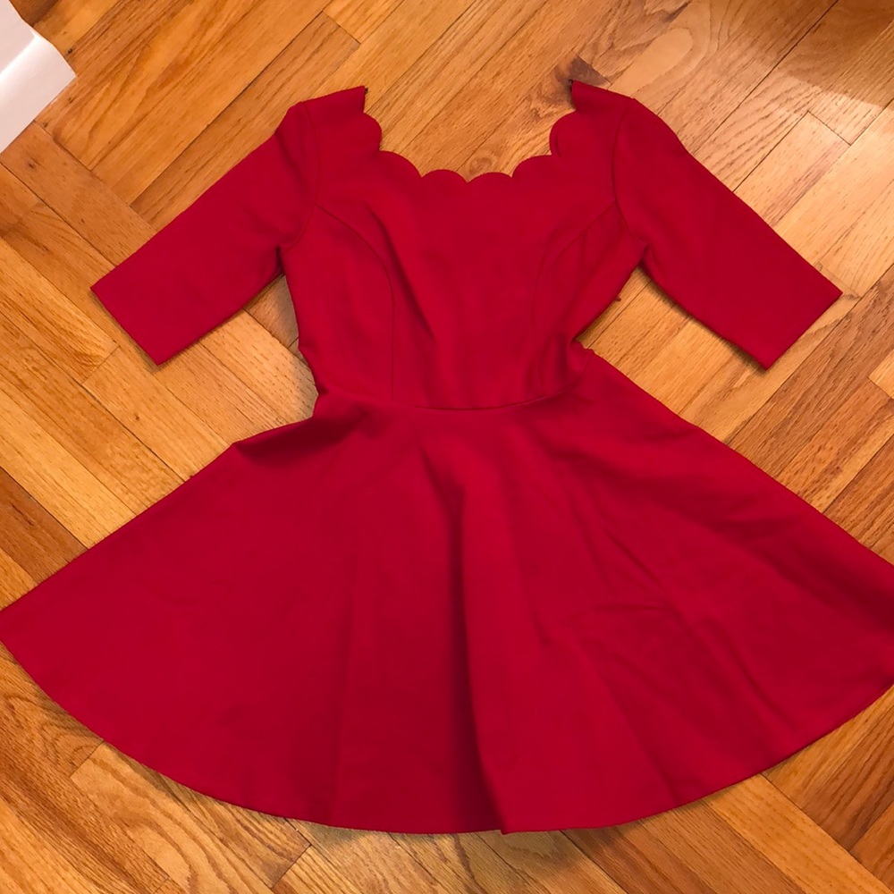 Valentine’s Day Lulu’s Red Scalloped neck skater dress size XS